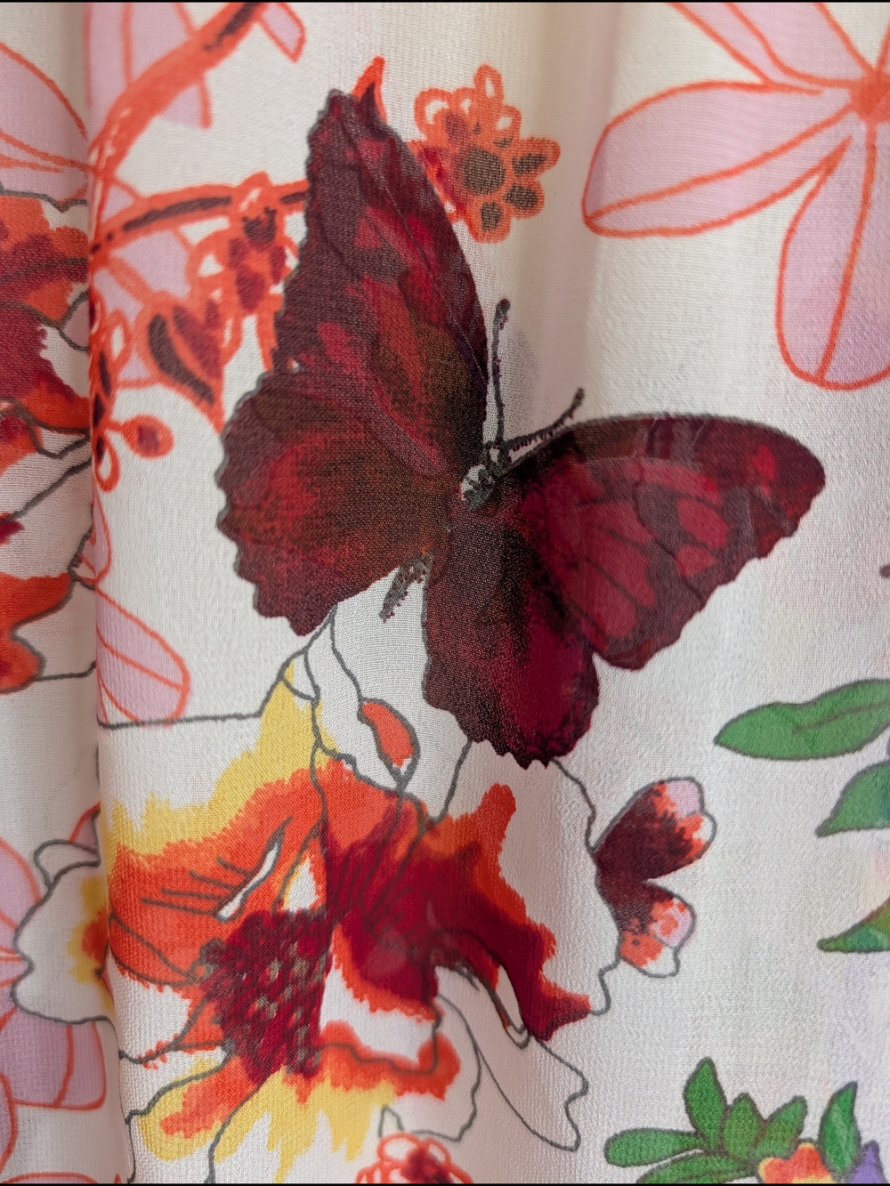 Caffe Marrakesh XL Floral Butterfly Print Tunic Long Sleeve Button Front V-Neck - Picture 7 of 7